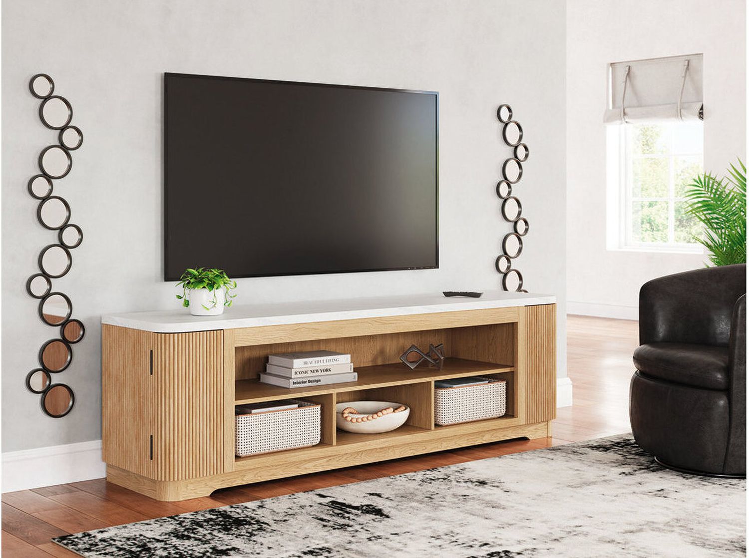 Camdill 80 Inch TV Stand with Electric Fireplace In Light Brown W808W1