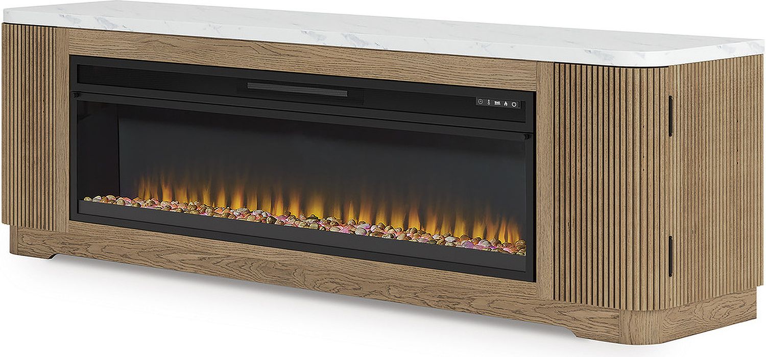 Camdill 80 Inch TV Stand with Electric Fireplace In Light Brown W808W1