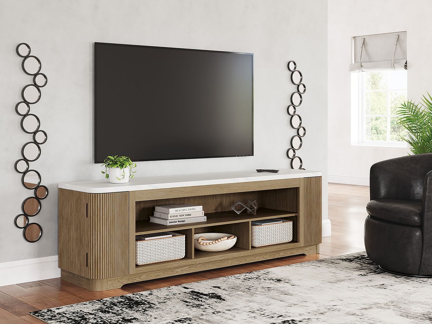 Camdill 80 Inch TV Stand with Electric Fireplace In Light Brown W808W1
