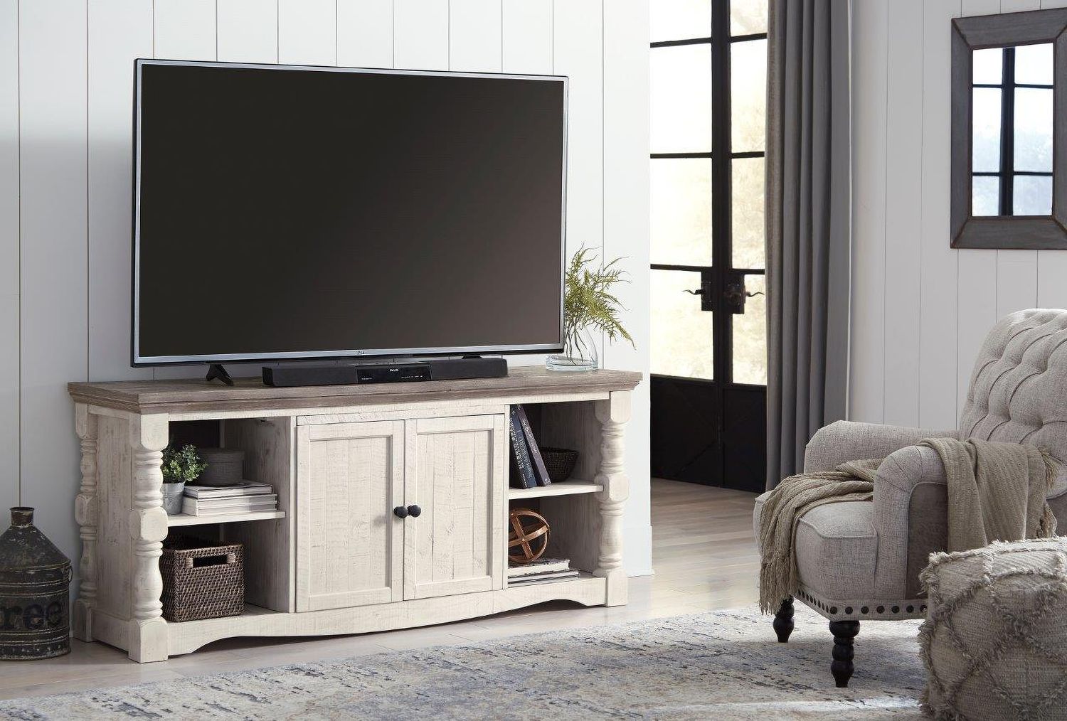 Havalance Weathered Gray And Vintage White 4 Piece Entertainment Center W814W1
