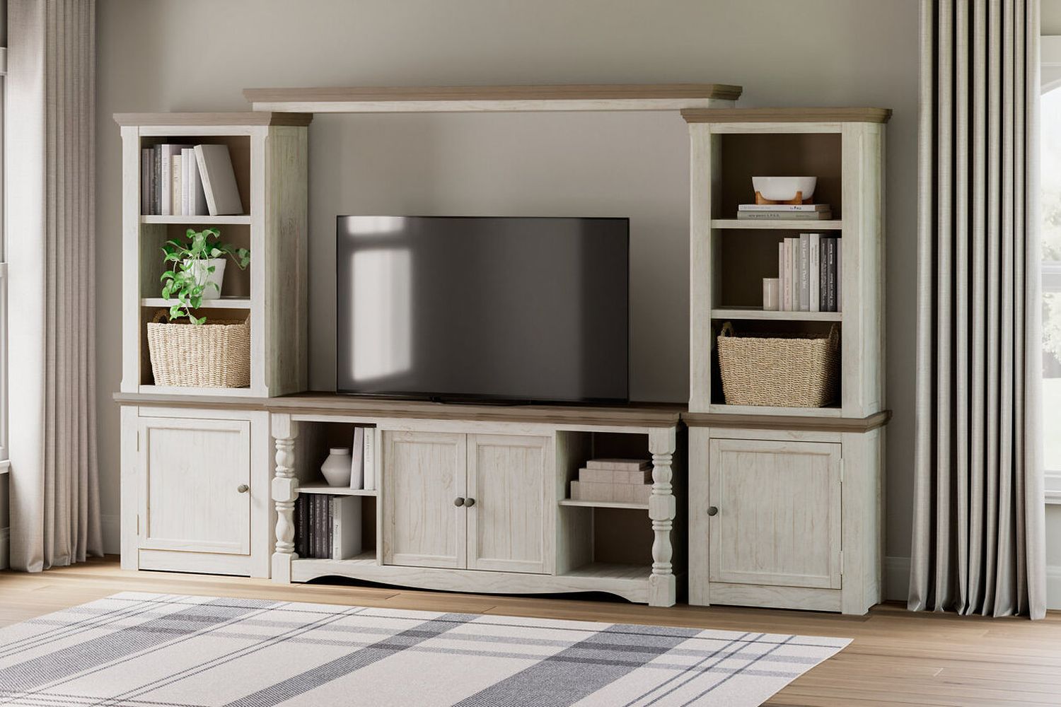 Havalance Weathered Gray And Vintage White 4 Piece Entertainment Center W814W1