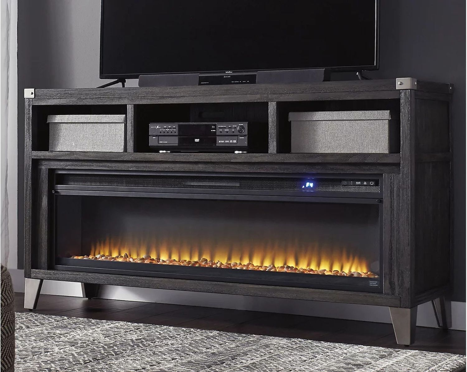 Todoe Gray LG TV Stand With Wide Fireplace Insert W901W1