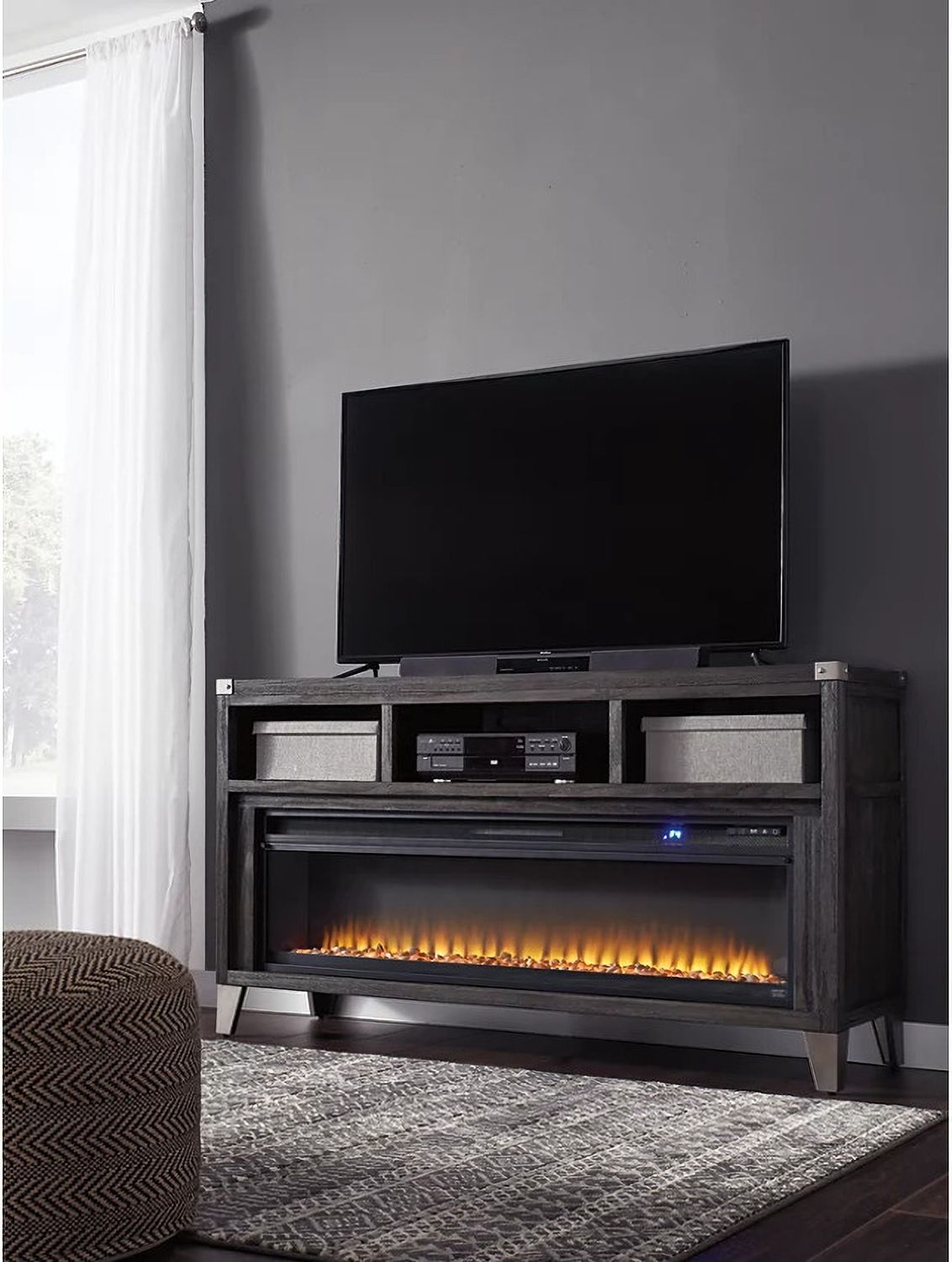 Todoe Gray LG TV Stand With Wide Fireplace Insert W901W1