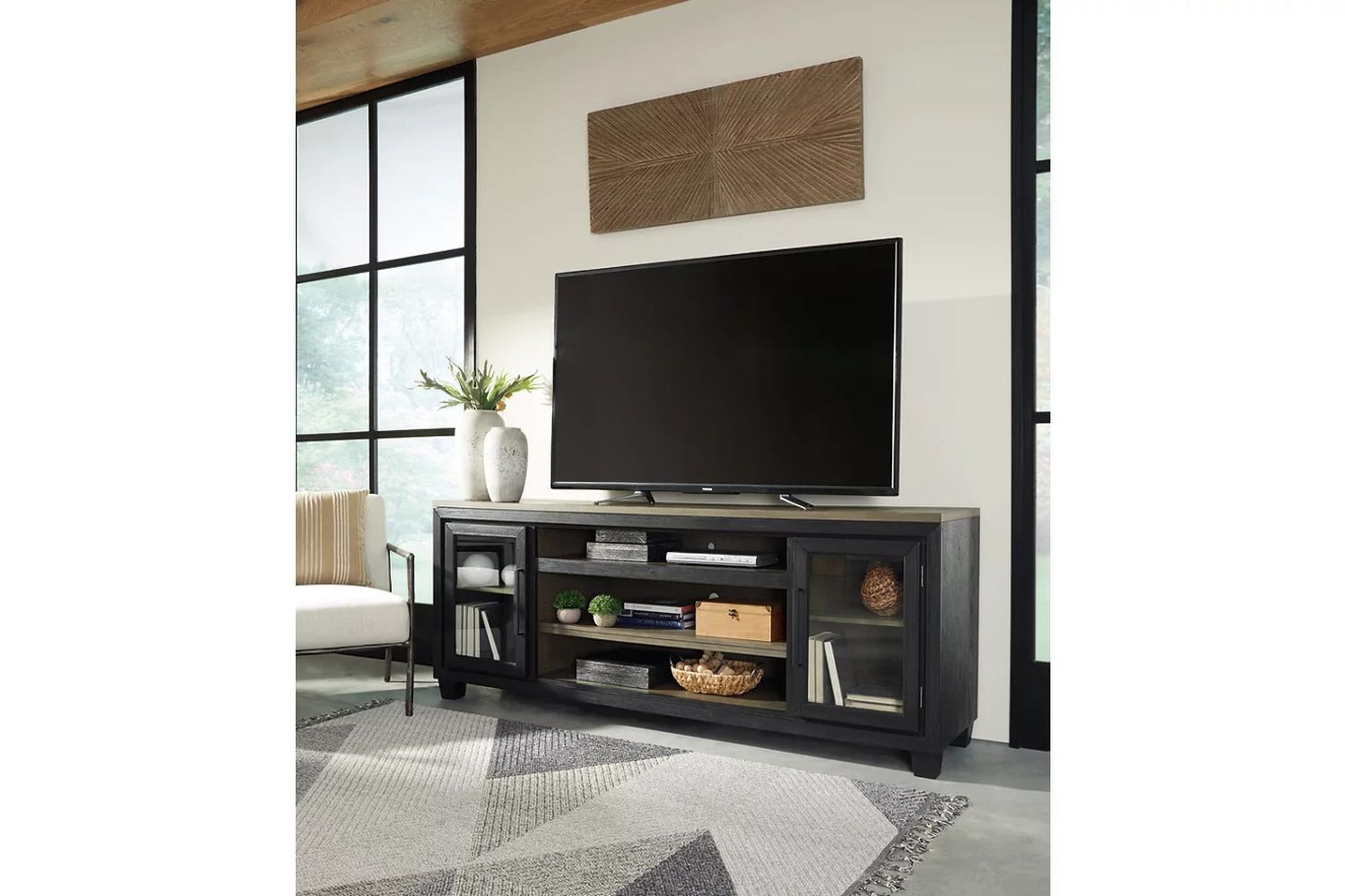 Foyland Black And Brown Xl Tv Stand With Fireplace Option W98968