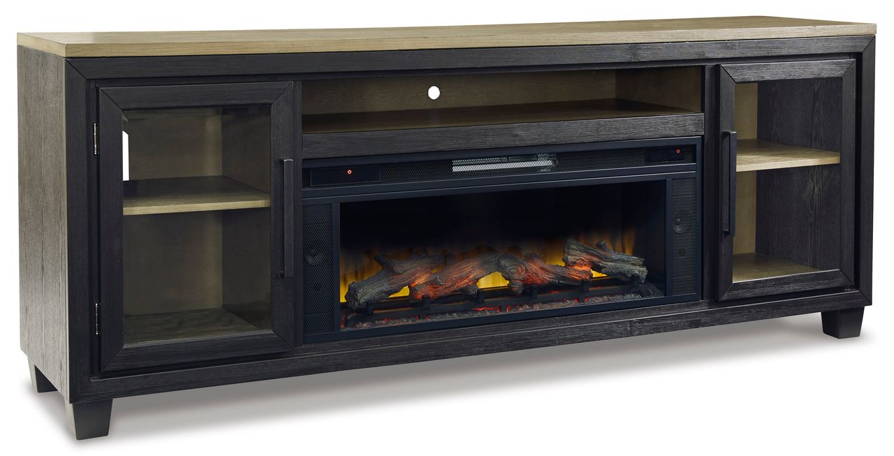 Foyland Black And Brown Xl Tv Stand With Fireplace Option W98968