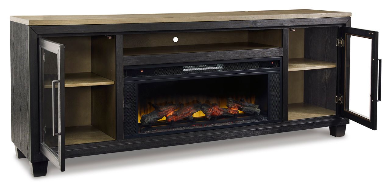 Foyland Black And Brown Xl Tv Stand With Fireplace Option W98968