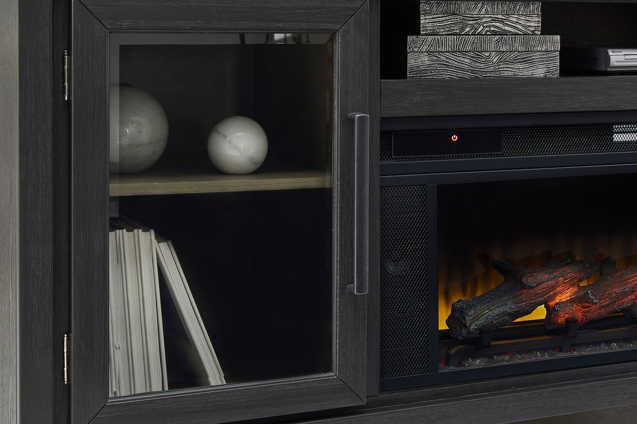 Foyland Black And Brown Xl Tv Stand With Fireplace Option W98968