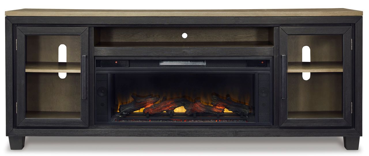 Foyland Black And Brown Xl Tv Stand With Fireplace Option W98968
