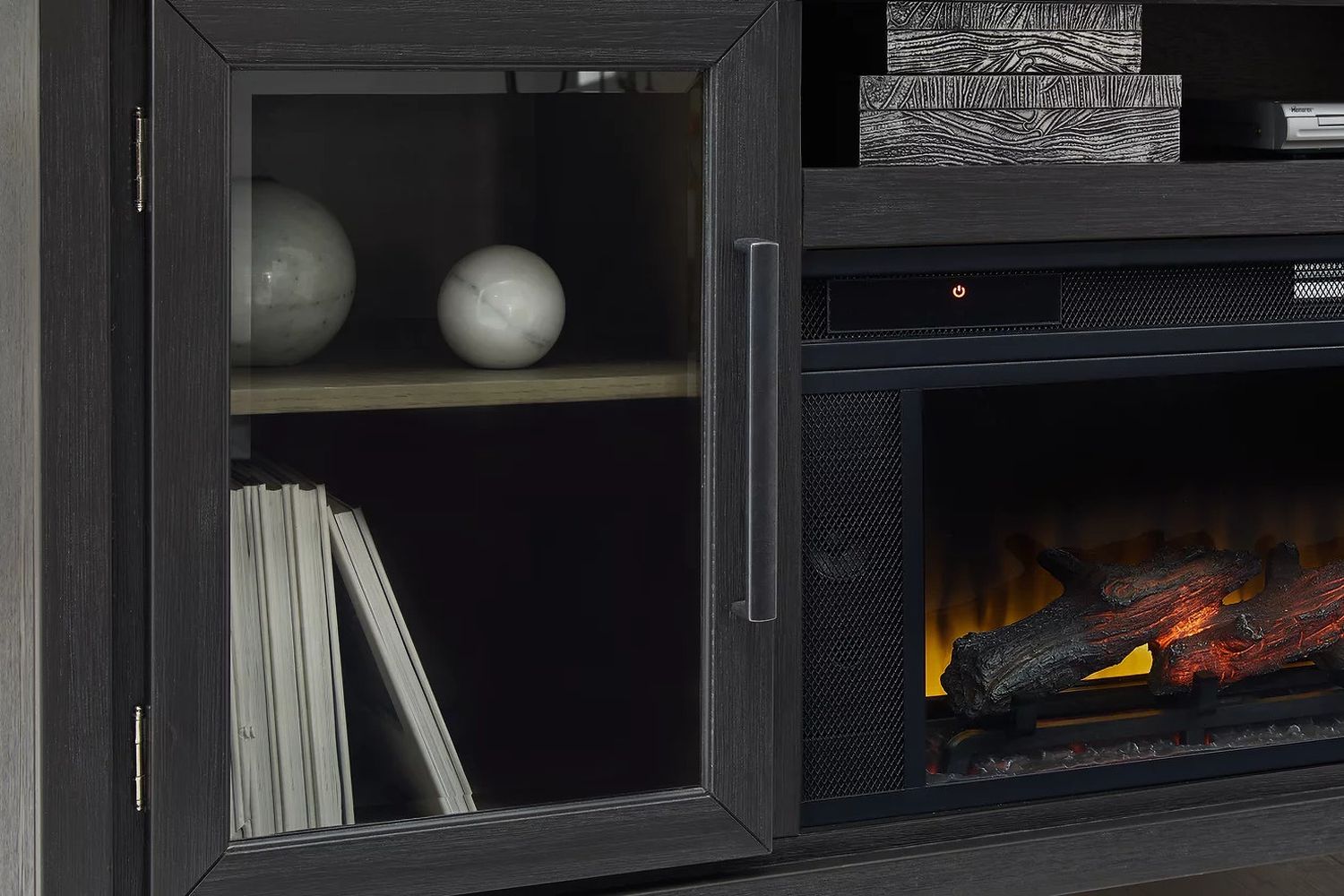 Foyland Brushed Black And Dusty Grayish Brown 83 Inch TV Stand With Electric Fireplace W989W1