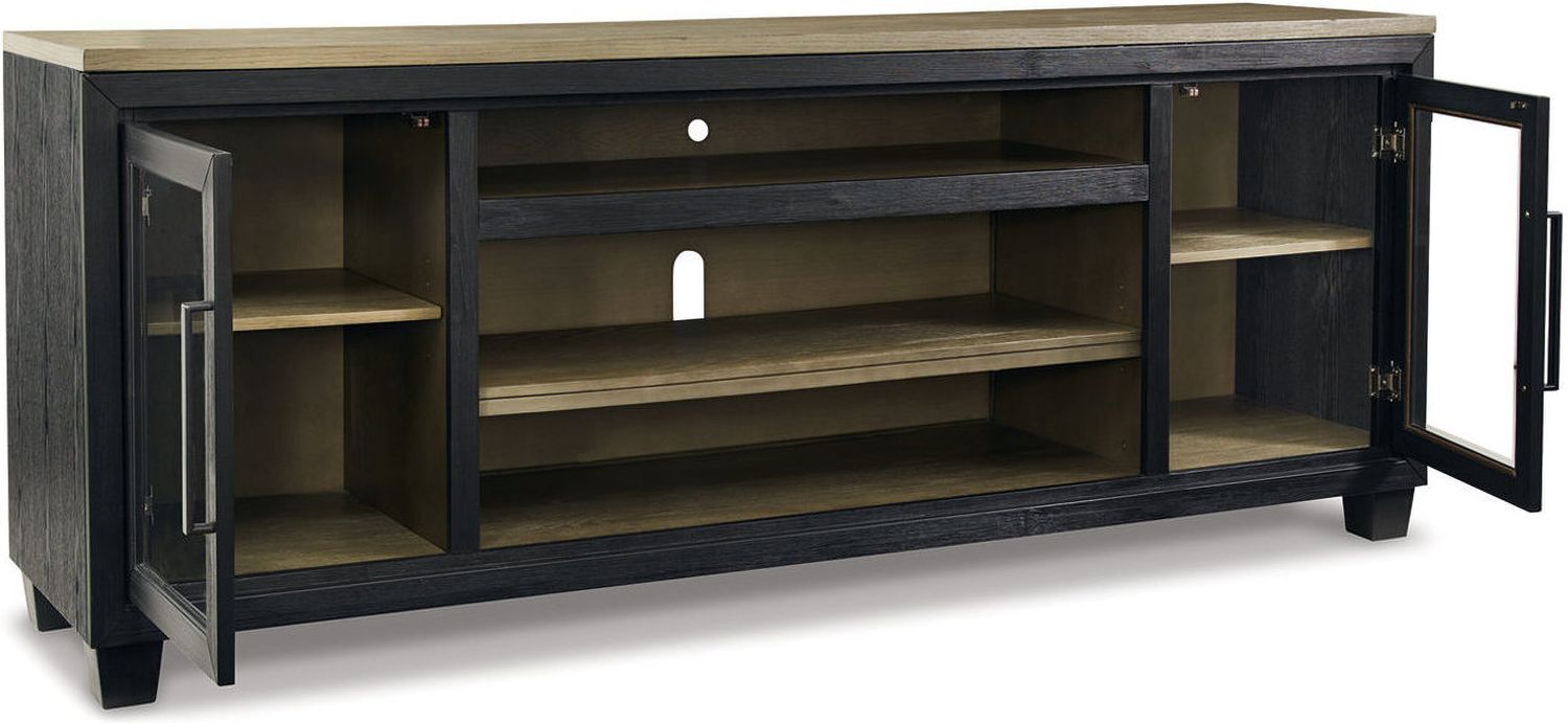 Foyland Brushed Black And Dusty Grayish Brown 83 Inch TV Stand With Electric Fireplace W989W1