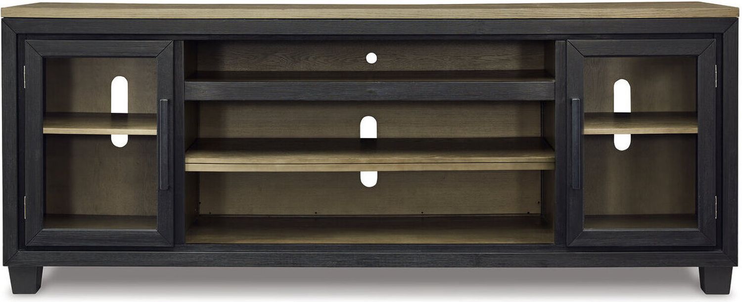 Foyland Brushed Black And Dusty Grayish Brown 83 Inch TV Stand With Electric Fireplace W989W1