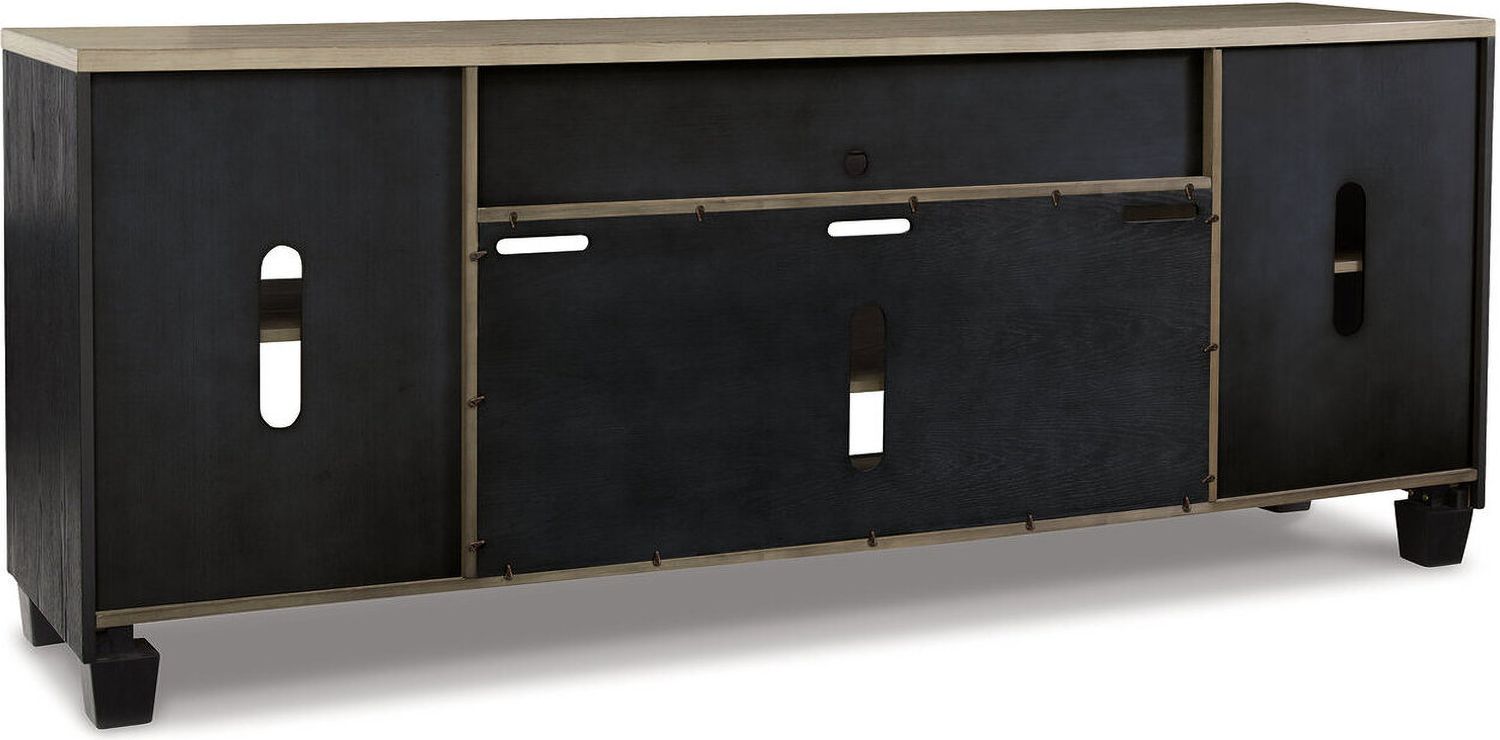 Foyland Brushed Black And Dusty Grayish Brown 83 Inch TV Stand With Electric Fireplace W989W1