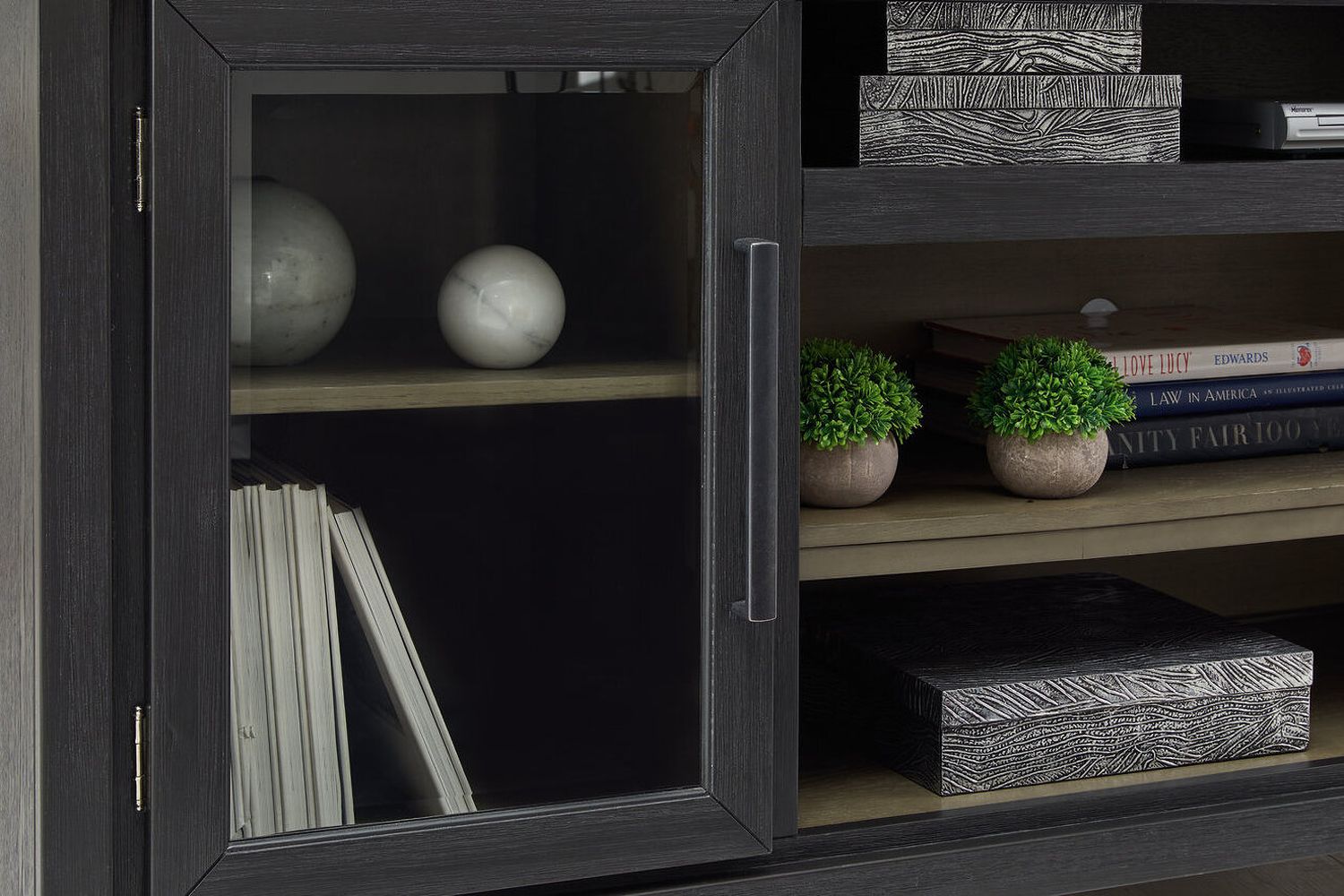 Foyland Brushed Black And Dusty Grayish Brown 83 Inch TV Stand With Electric Fireplace W989W1