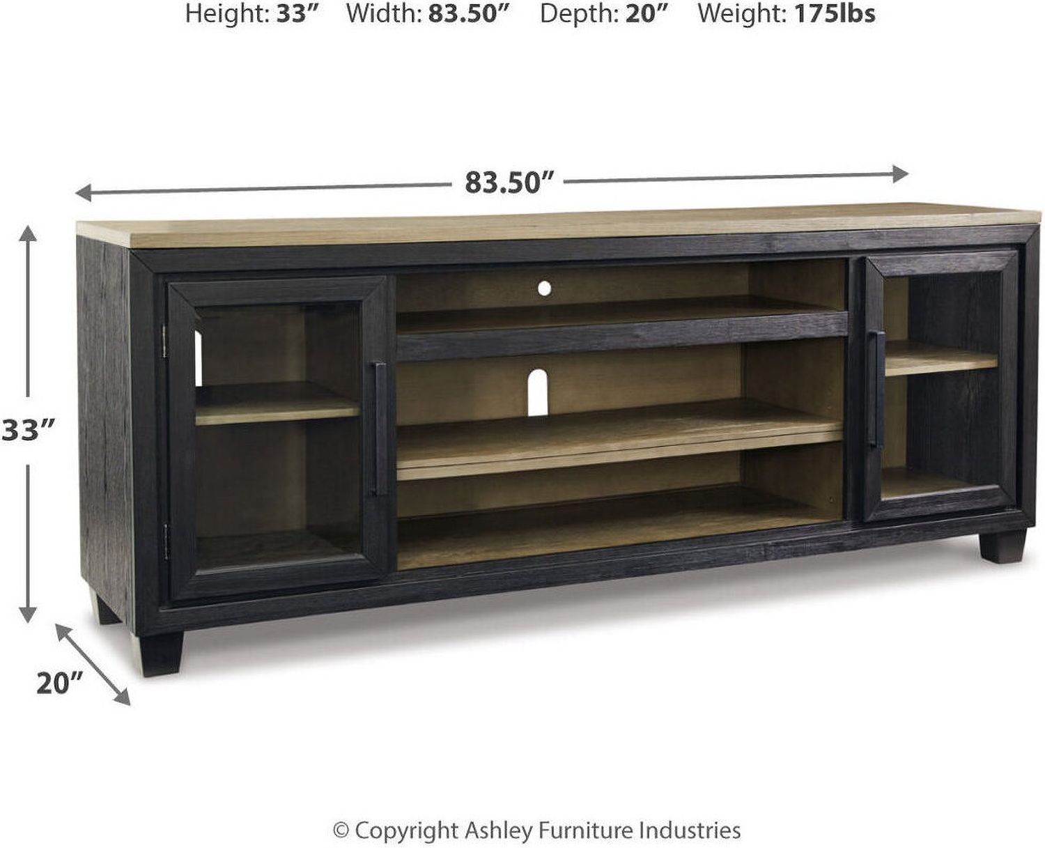 Foyland Brushed Black And Dusty Grayish Brown 83 Inch TV Stand With Electric Fireplace W989W1