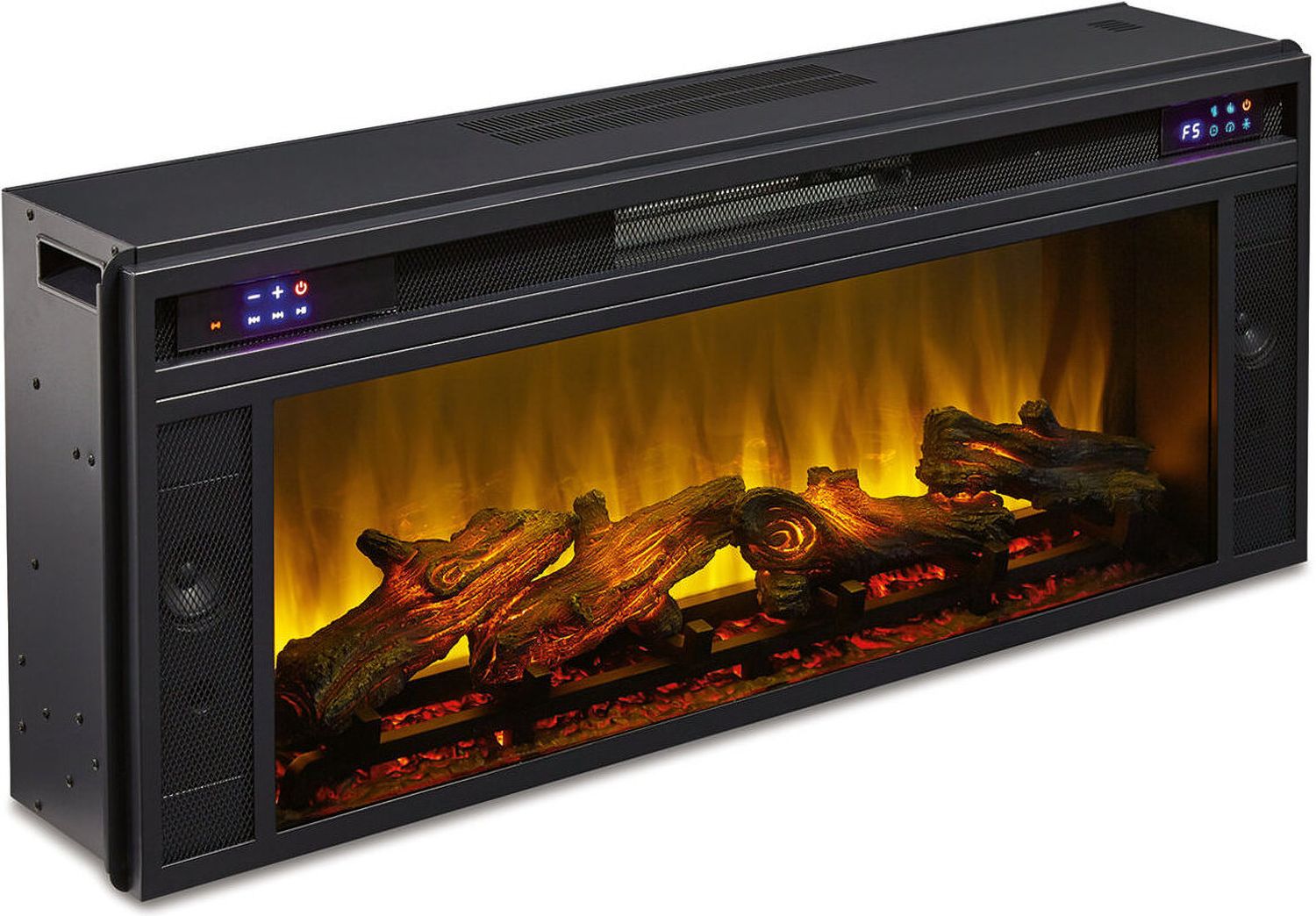 Foyland Brushed Black And Dusty Grayish Brown 83 Inch TV Stand With Electric Fireplace W989W1