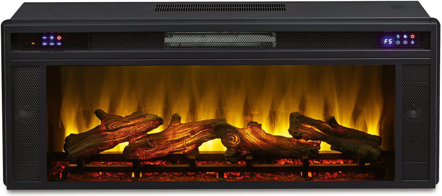 Foyland Brushed Black And Dusty Grayish Brown 83 Inch TV Stand With Electric Fireplace W989W1