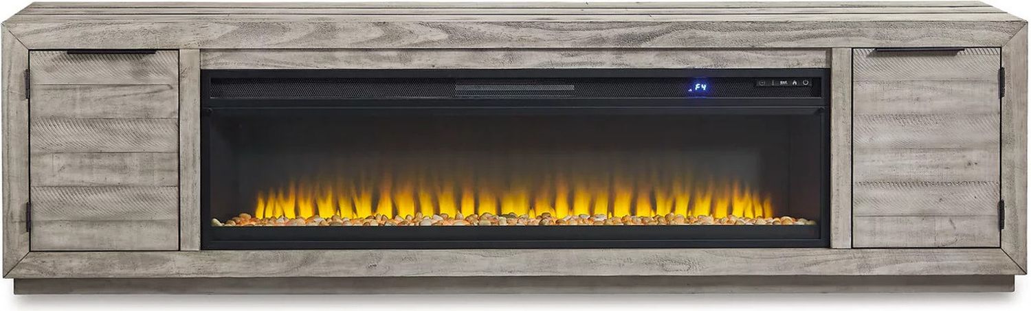 Naydell Gray 92 Inch Tv Stand With Wide Fireplace Insert W996W1