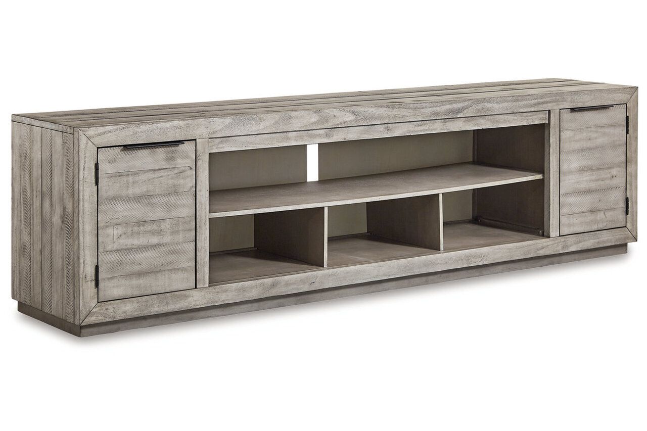 Naydell Gray 92 Inch Tv Stand With Wide Fireplace Insert W996W1