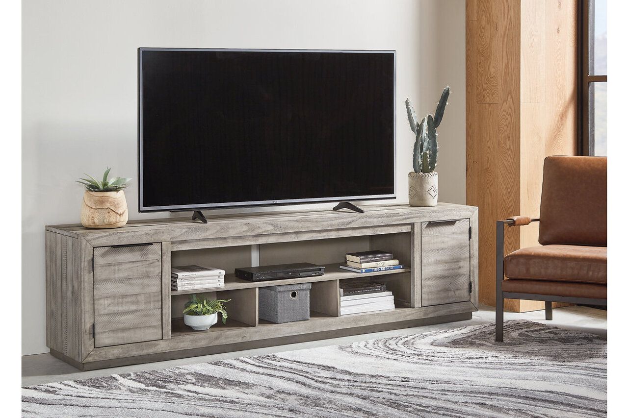 Naydell Gray 92 Inch Tv Stand With Wide Fireplace Insert W996W1