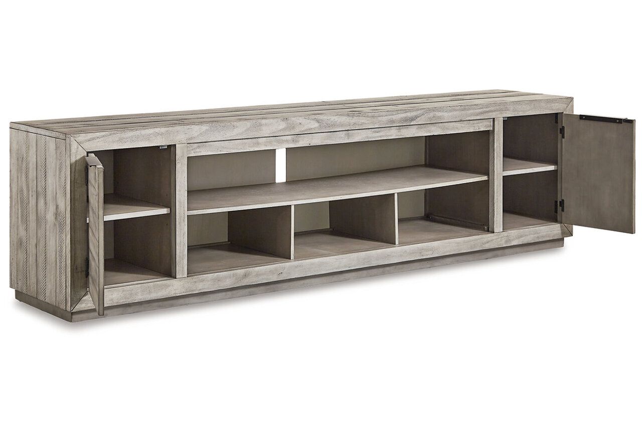 Naydell Gray 92 Inch Tv Stand With Wide Fireplace Insert W996W1