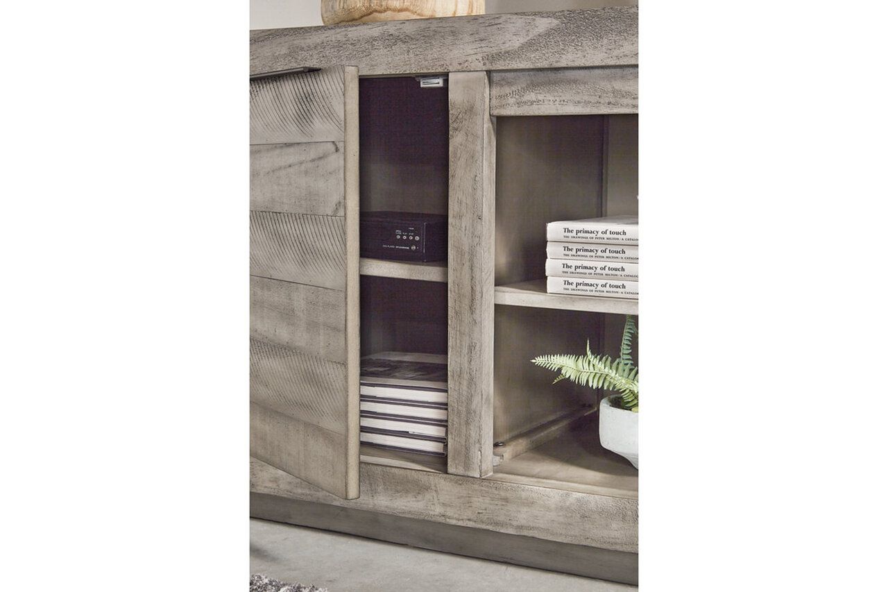 Naydell Gray 92 Inch Tv Stand With Wide Fireplace Insert W996W1