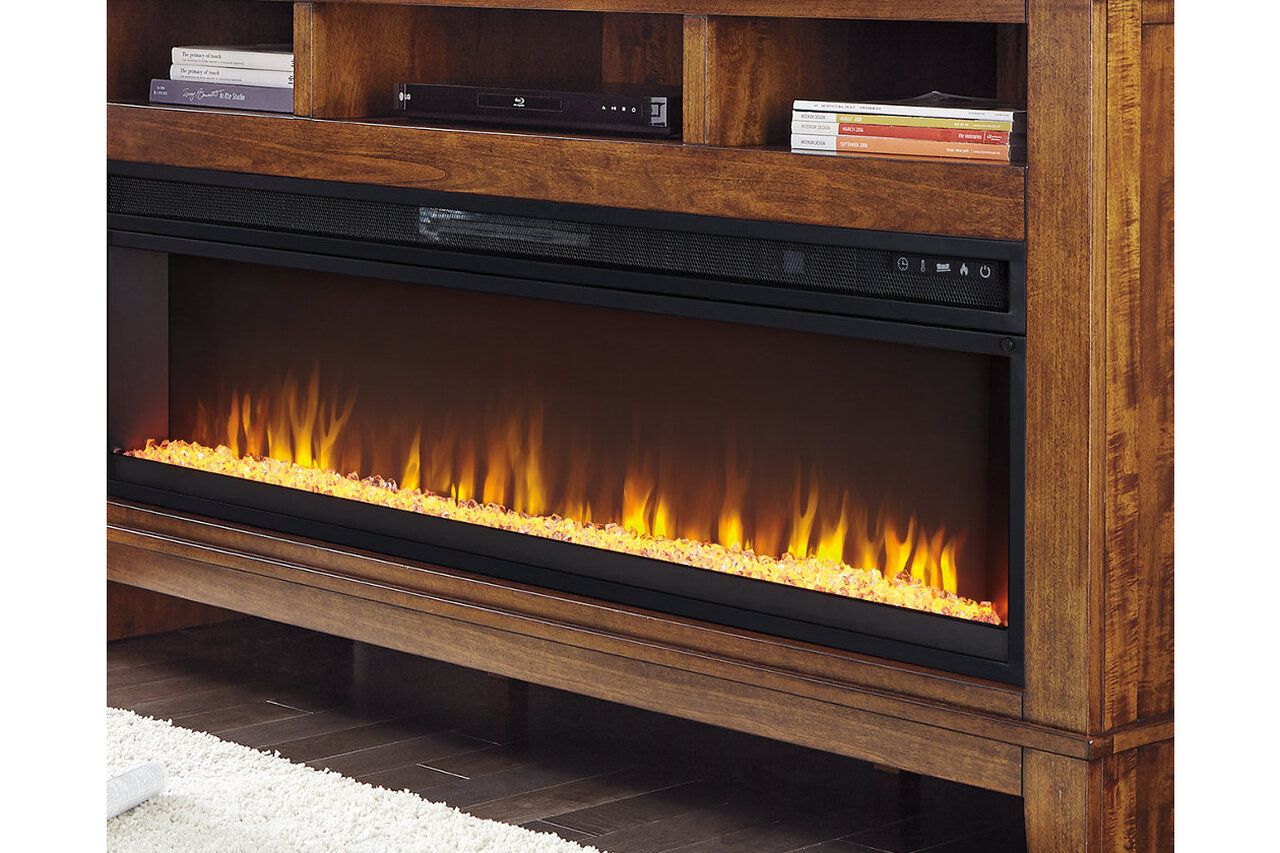 Naydell Gray 92 Inch Tv Stand With Wide Fireplace Insert W996W1
