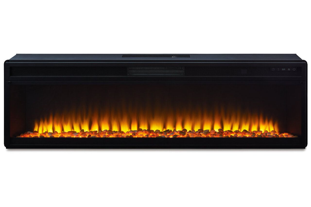Naydell Gray 92 Inch Tv Stand With Wide Fireplace Insert W996W1