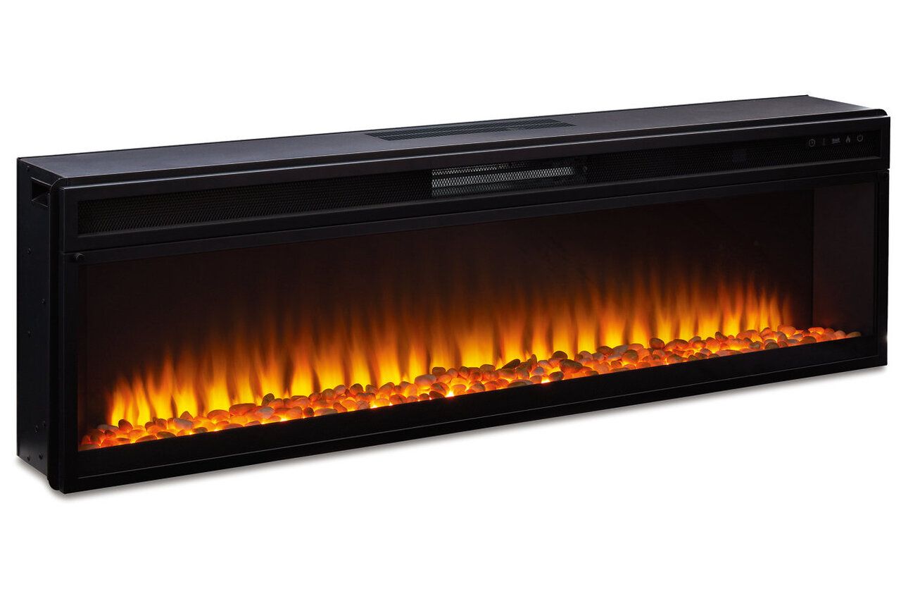 Naydell Gray 92 Inch Tv Stand With Wide Fireplace Insert W996W1