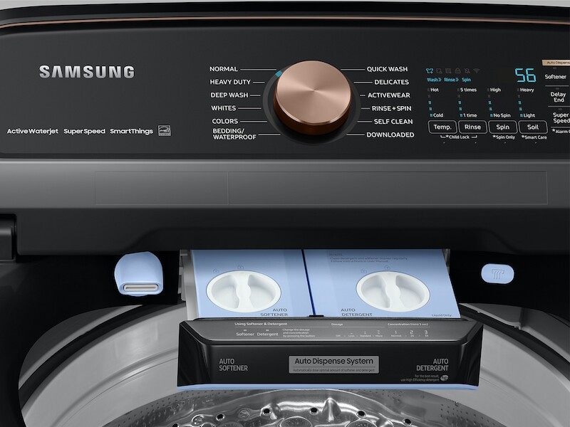 5.5 cu. ft. Extra-Large Capacity Smart Top Load Washer with Auto Dispense System in Brushed Black WA55A7700AVUS