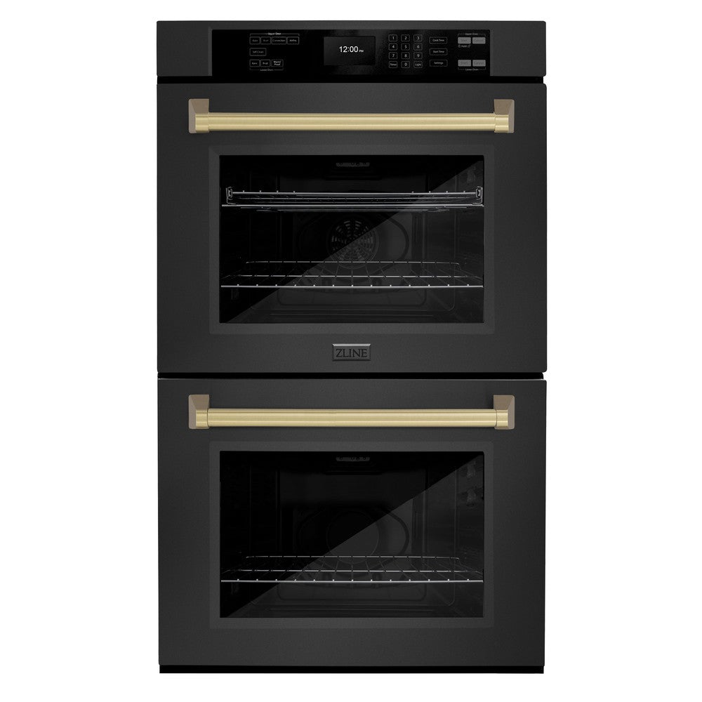 Autograph Edition 30 In. Professional True Convection Double Wall Oven With Air Fry And Self Clean In Black Stainless Steel With Champagne Bronze Handles WADBZ30CB