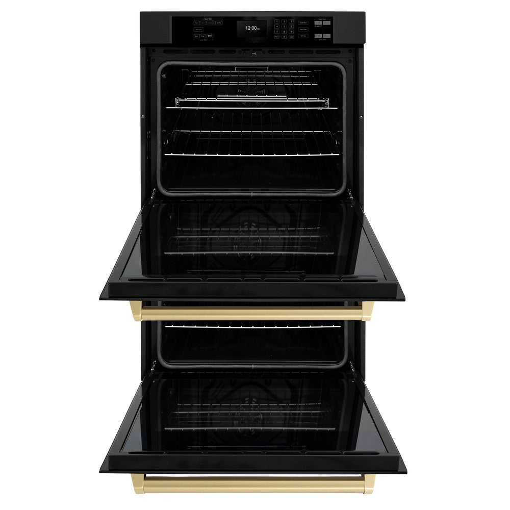 Autograph Edition 30 In. Professional True Convection Double Wall Oven With Air Fry And Self Clean In Black Stainless Steel With Champagne Bronze Handles WADBZ30CB