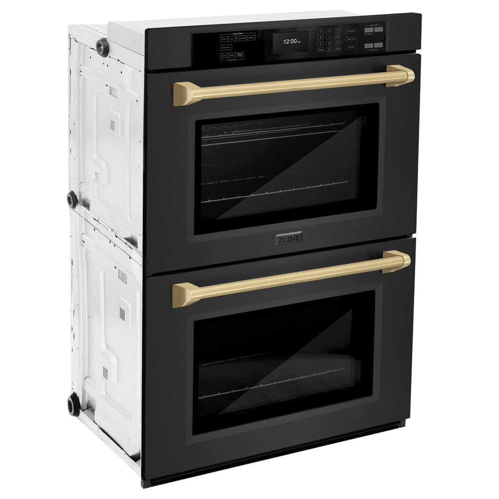Autograph Edition 30 In. Professional True Convection Double Wall Oven With Air Fry And Self Clean In Black Stainless Steel With Champagne Bronze Handles WADBZ30CB