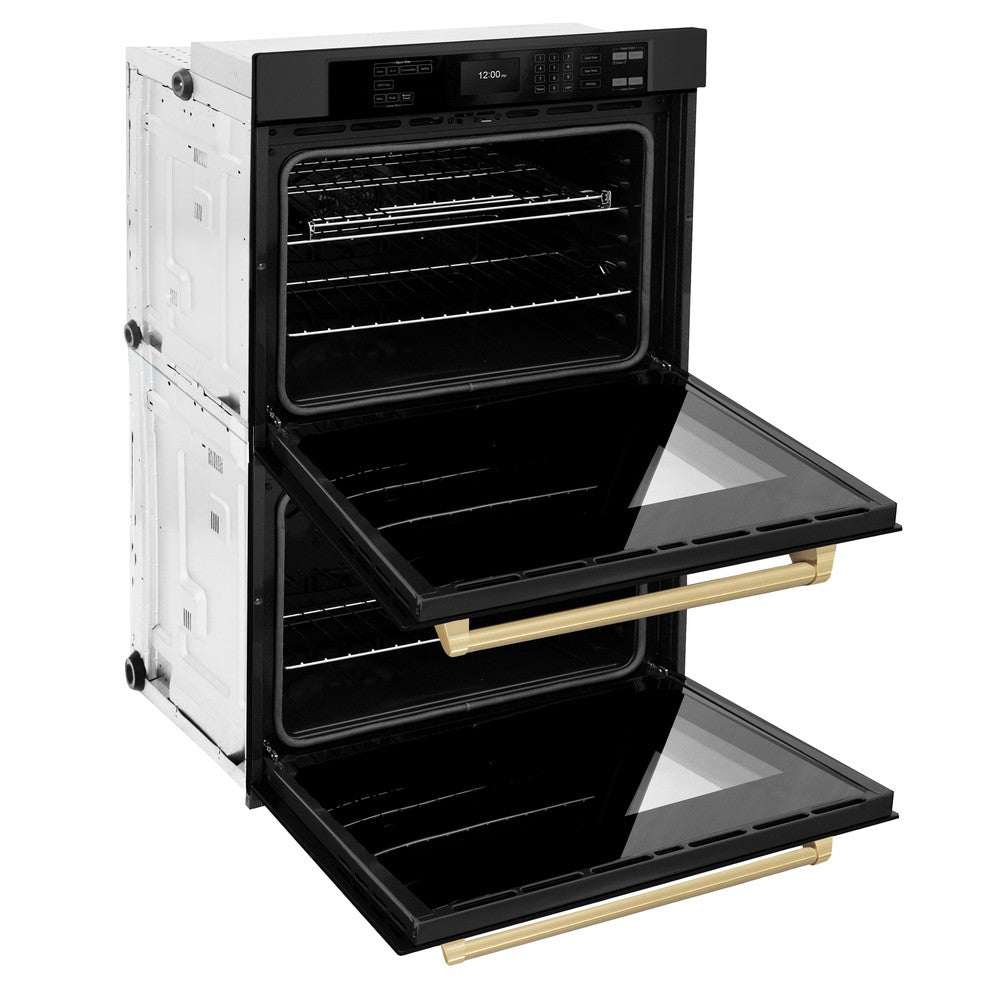 Autograph Edition 30 In. Professional True Convection Double Wall Oven With Air Fry And Self Clean In Black Stainless Steel With Champagne Bronze Handles WADBZ30CB