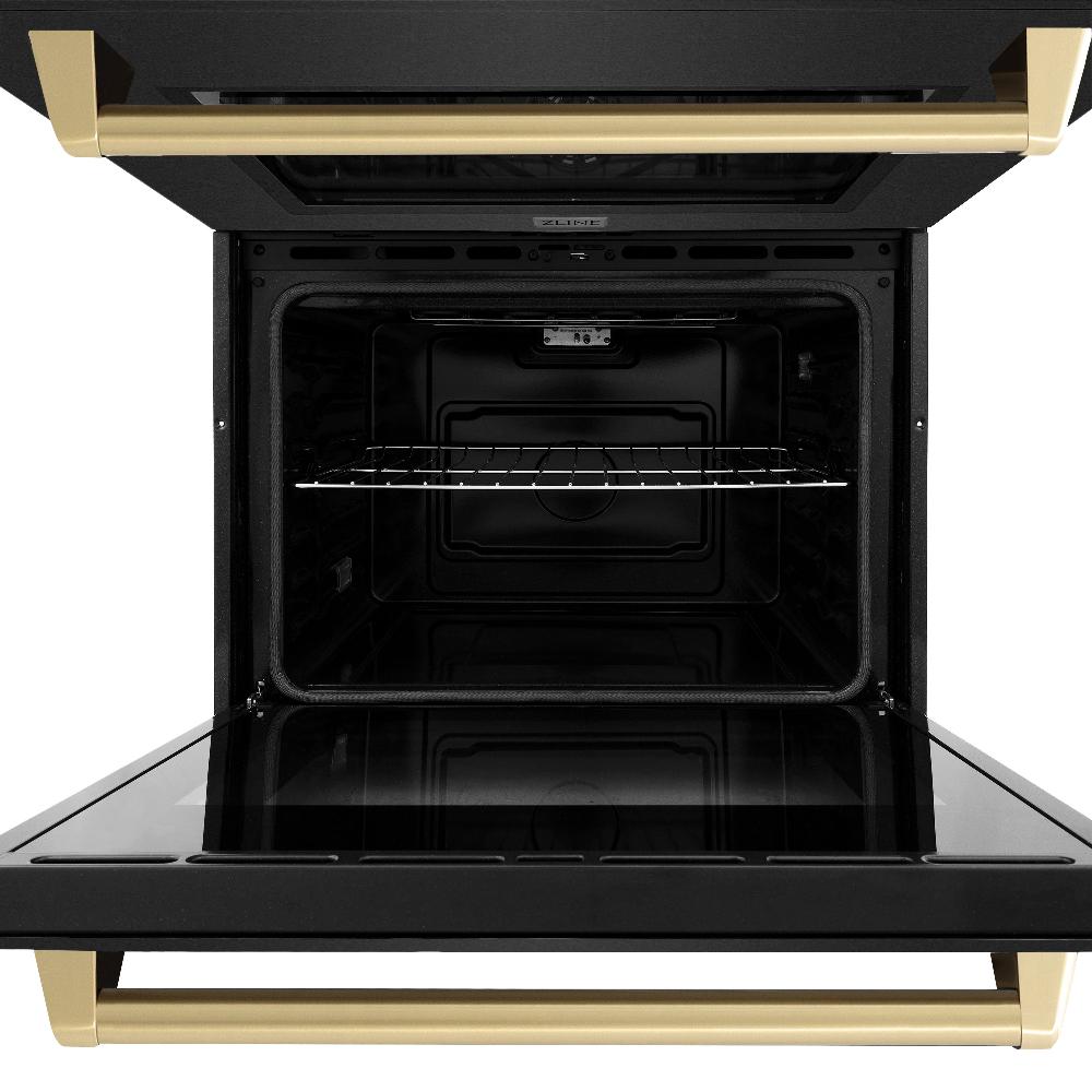 Autograph Edition 30 In. Professional True Convection Double Wall Oven With Air Fry And Self Clean In Black Stainless Steel With Champagne Bronze Handles WADBZ30CB