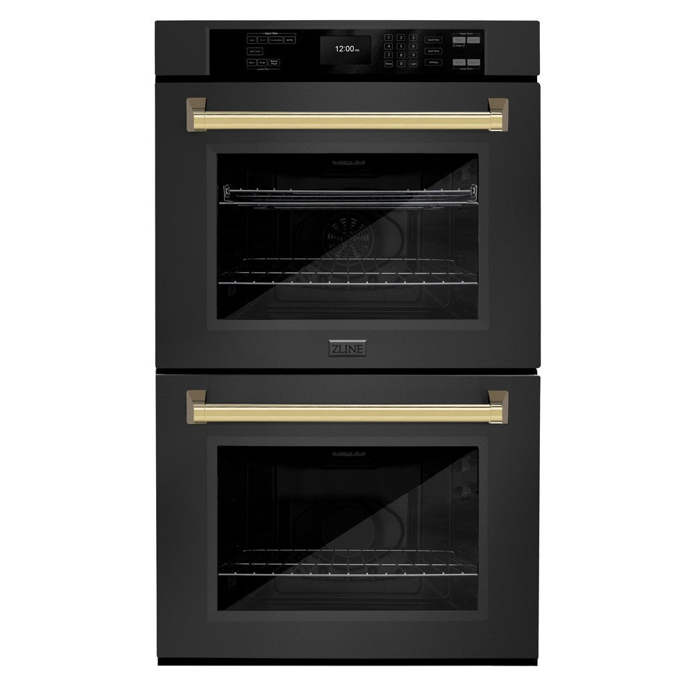 Autograph Edition 30 In. Professional True Convection Double Wall Oven With Air Fry And Self Clean In Black Stainless Steel With Polished Gold Handles WADBZ30G