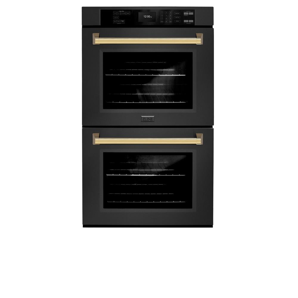 Autograph Edition 30 In. Professional True Convection Double Wall Oven With Air Fry And Self Clean In Black Stainless Steel With Polished Gold Handles WADBZ30G