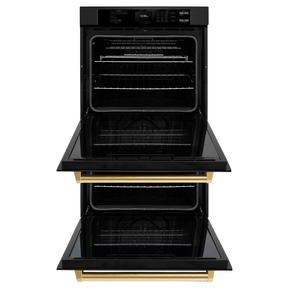 Autograph Edition 30 In. Professional True Convection Double Wall Oven With Air Fry And Self Clean In Black Stainless Steel With Polished Gold Handles WADBZ30G