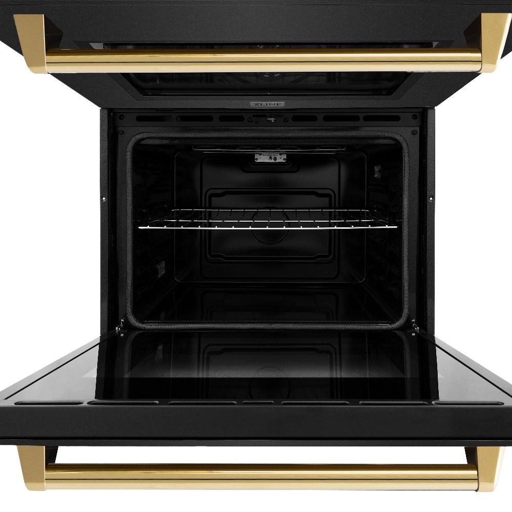 Autograph Edition 30 In. Professional True Convection Double Wall Oven With Air Fry And Self Clean In Black Stainless Steel With Polished Gold Handles WADBZ30G