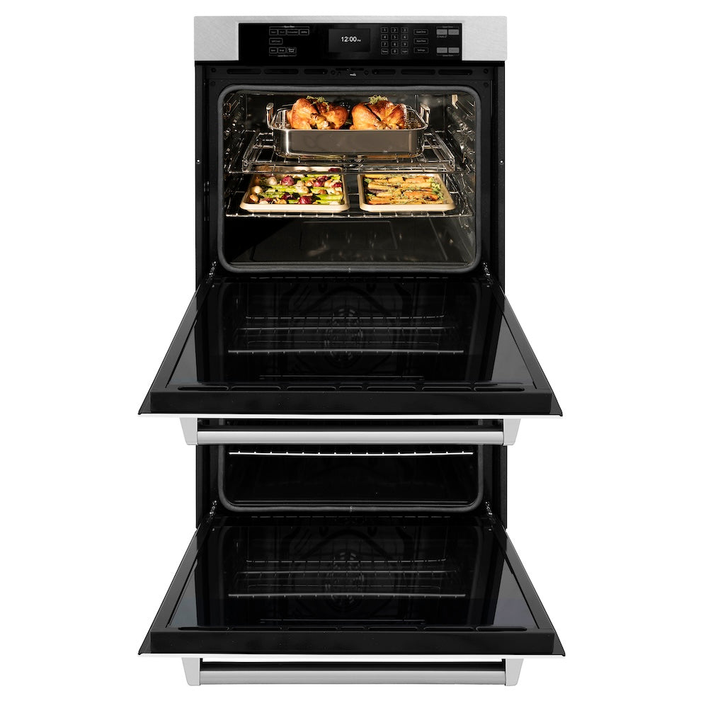 30 In. Professional True Convection Double Wall Oven With Air Fry And Self Clean In Satin Stainless Steel With White Matte Doors WADSWM30