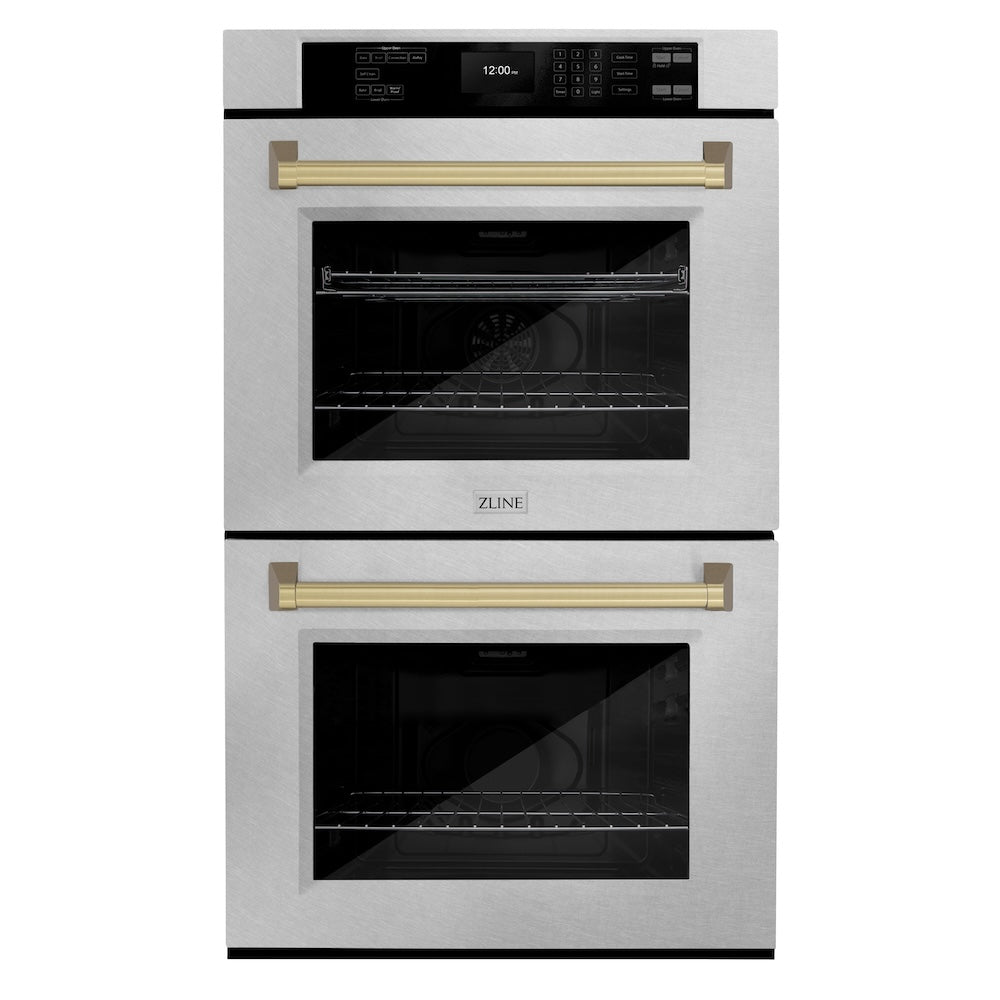 Autograph Edition 30 In. Professional True Convection Double Wall Oven With Air Fry And Self Clean In Satin Stainless Steel With Champagne Bronze Handles WADSZ30CB