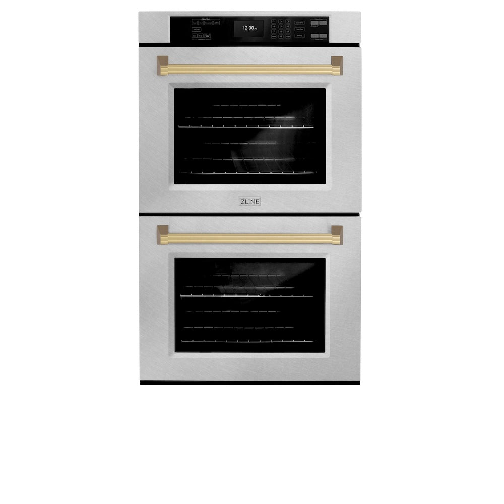 Autograph Edition 30 In. Professional True Convection Double Wall Oven With Air Fry And Self Clean In Satin Stainless Steel With Champagne Bronze Handles WADSZ30CB