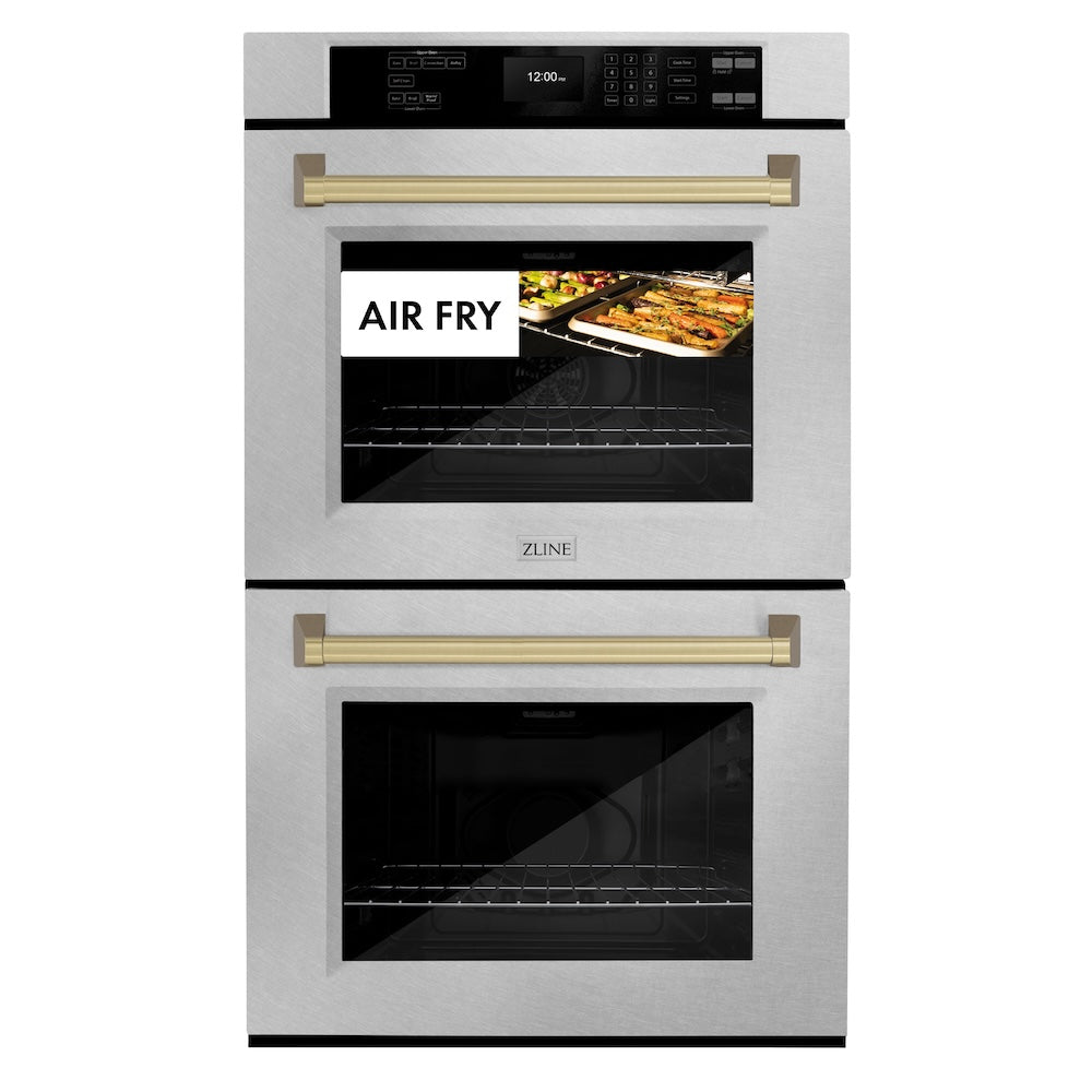 Autograph Edition 30 In. Professional True Convection Double Wall Oven With Air Fry And Self Clean In Satin Stainless Steel With Champagne Bronze Handles WADSZ30CB