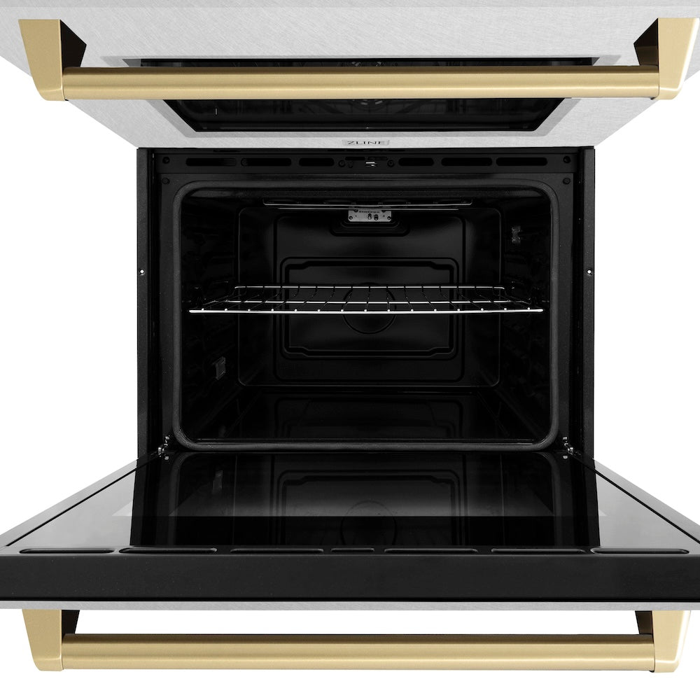 Autograph Edition 30 In. Professional True Convection Double Wall Oven With Air Fry And Self Clean In Satin Stainless Steel With Champagne Bronze Handles WADSZ30CB