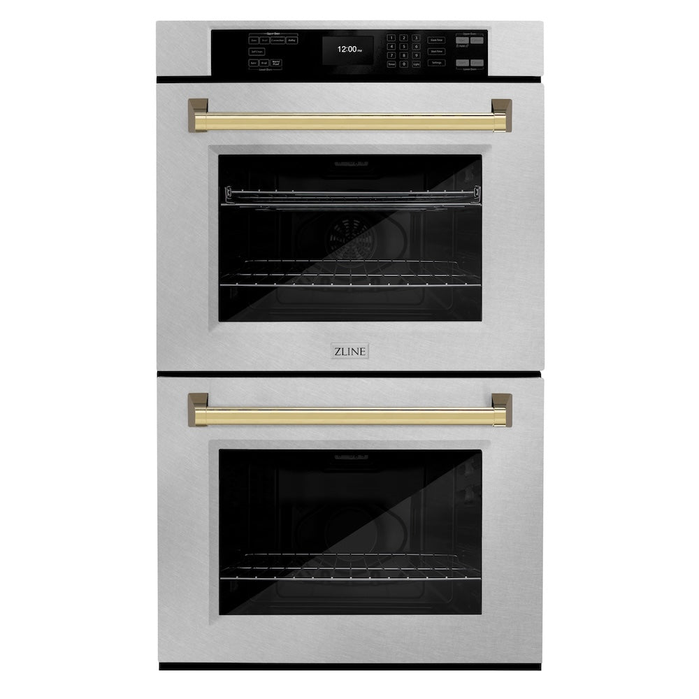 Autograph Edition 30 In. Professional True Convection Double Wall Oven With Air Fry And Self Clean In Satin Stainless Steel With Polished Gold Handles WADSZ30G