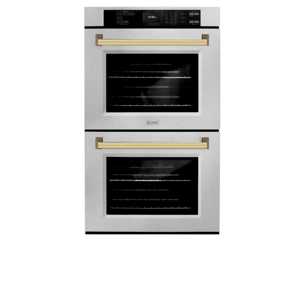 Autograph Edition 30 In. Professional True Convection Double Wall Oven With Air Fry And Self Clean In Satin Stainless Steel With Polished Gold Handles WADSZ30G