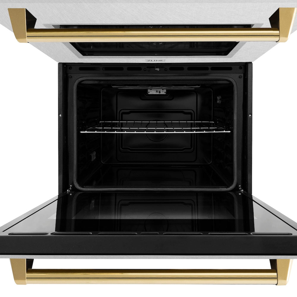 Autograph Edition 30 In. Professional True Convection Double Wall Oven With Air Fry And Self Clean In Satin Stainless Steel With Polished Gold Handles WADSZ30G