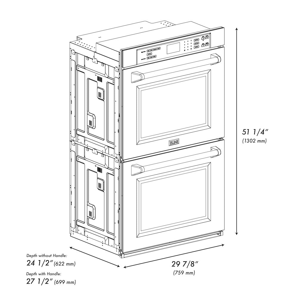 ZLINE Autograph Edition 30 in. Professional True Convection Double Wall Oven with Air Fry and Self Clean in Satin Stainless Steel with White Matte Doors and Champagne Bronze Handles (WADSZ-WM WADSZWM30CB