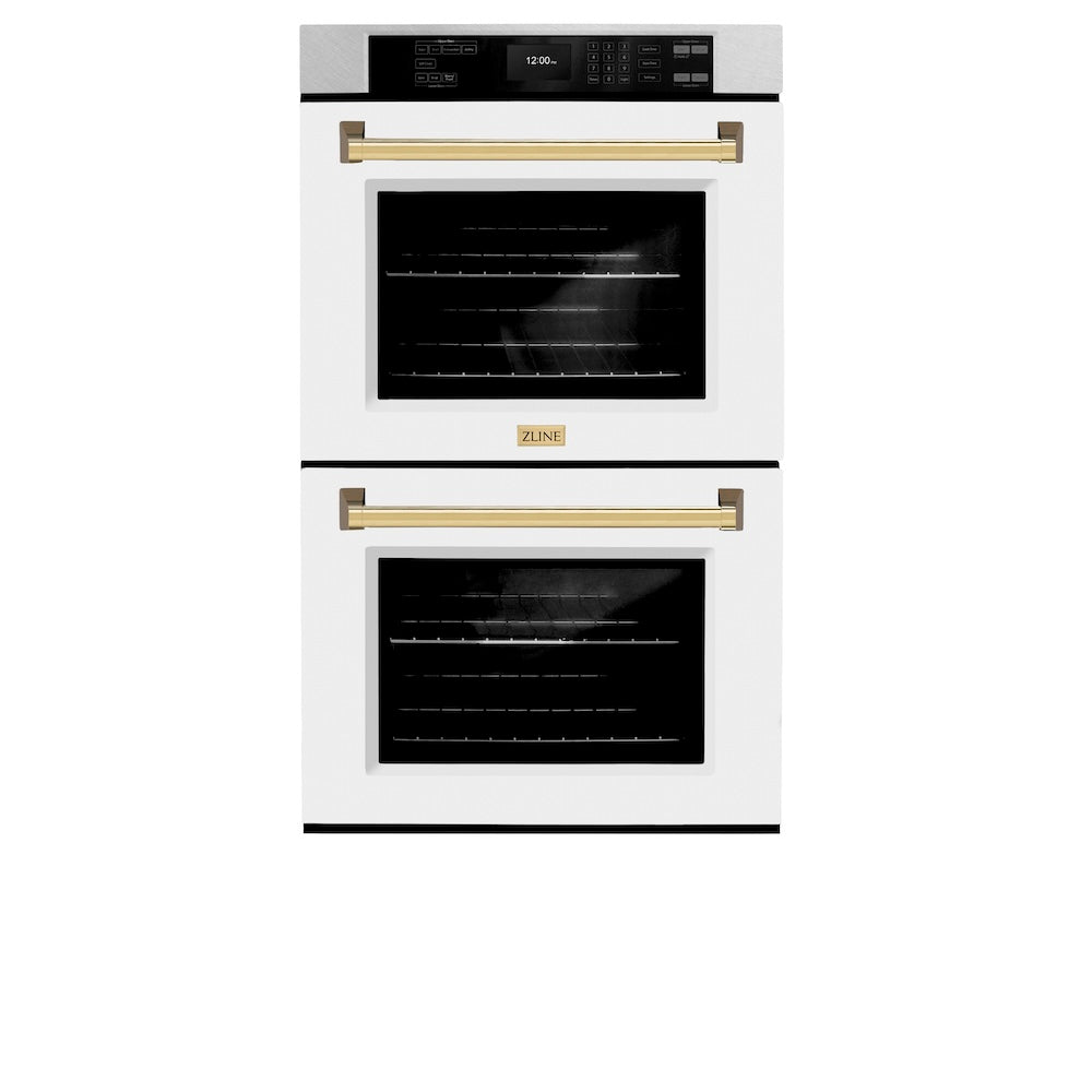 Autograph Edition 30 In. Professional True Convection Double Wall Oven With Air Fry And Self Clean In Satin Stainless Steel With White Matte Doors And Polished Gold Handles WADSZWM30G