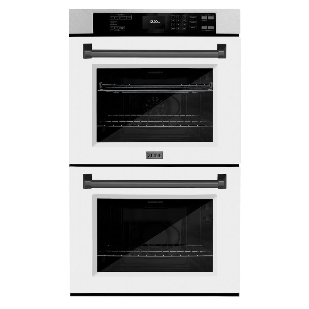 Autograph Edition 30 In. Professional True Convection Double Wall Oven With Air Fry And Self Clean In Satin Stainless Steel With White Matte Doors And Matte Black Handles WADSZWM30MB