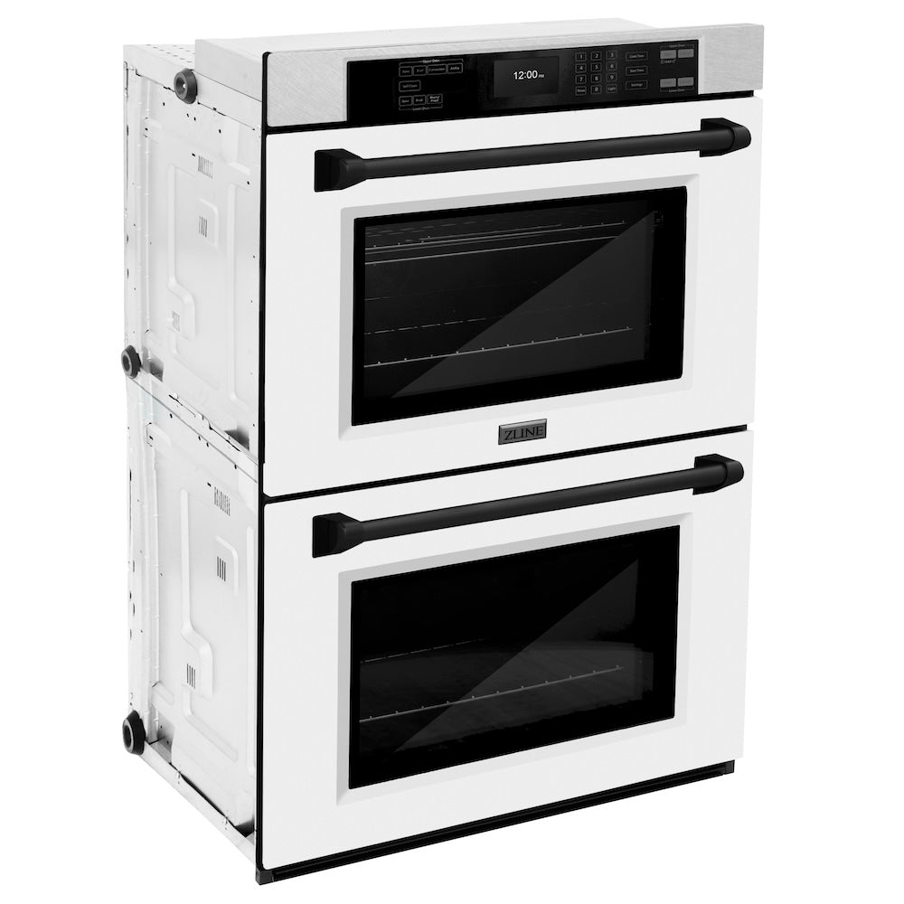 Autograph Edition 30 In. Professional True Convection Double Wall Oven With Air Fry And Self Clean In Satin Stainless Steel With White Matte Doors And Matte Black Handles WADSZWM30MB